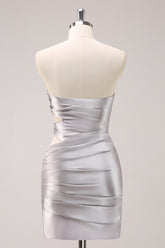 Silver Strapless Bodycon Cut Out Short Homecoming Dress with Beading